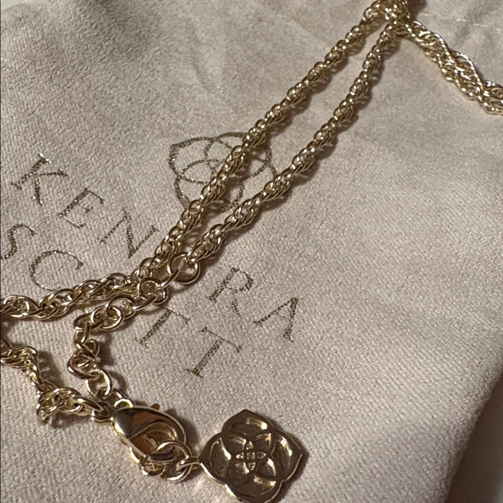 Kendra Scott Rayne necklace with gold chain and an iridescent stone with tassel - Picture 3 of 3